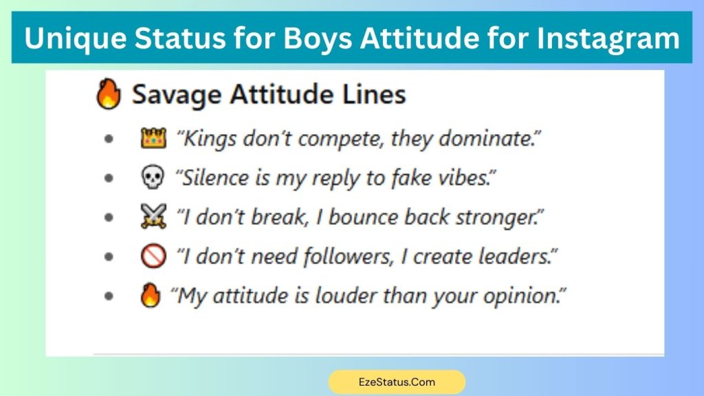 Unique Status for Boys Attitude for Instagram